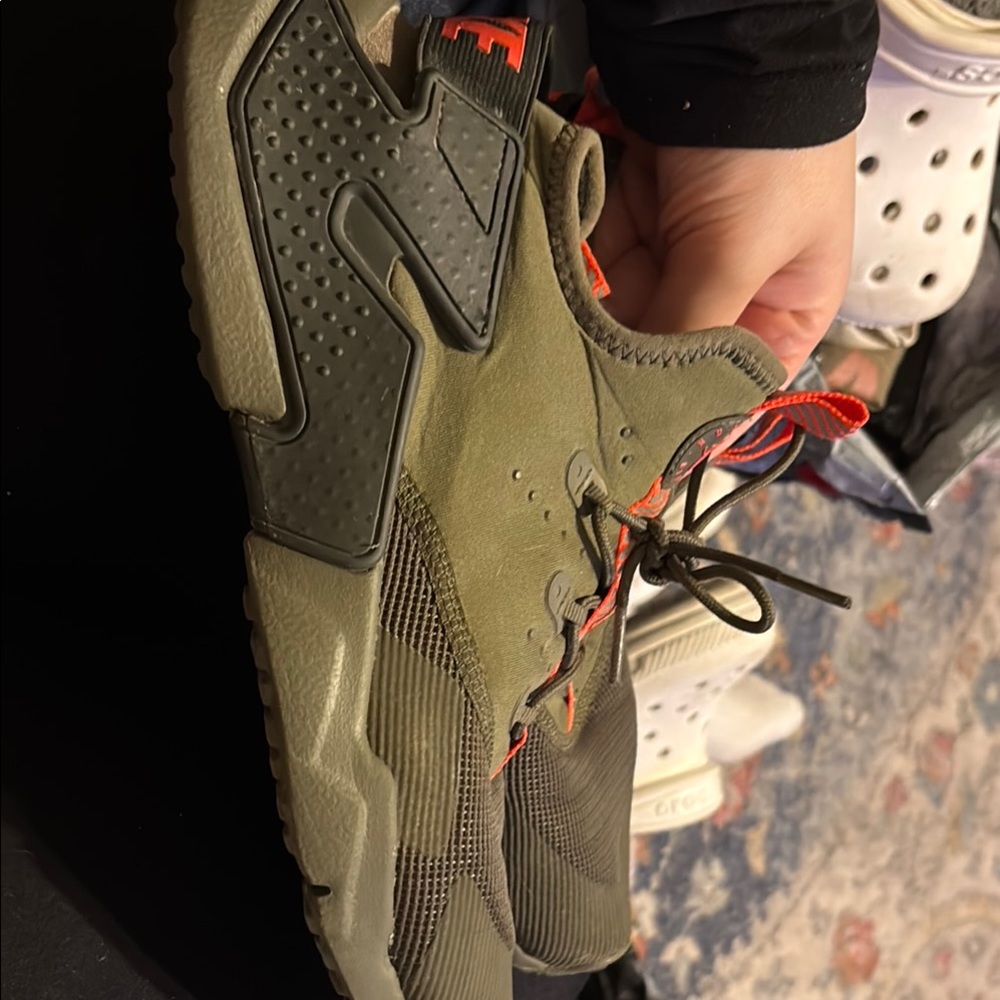 Olive Green Sneakers with Orange Accents